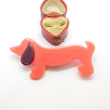 Lea Stein Paris Marked Sausage Dog Brooch Pin Vintage c1960