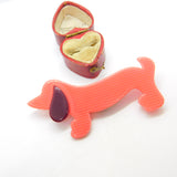 Lea Stein Paris Marked Sausage Dog Brooch Pin Vintage c1960