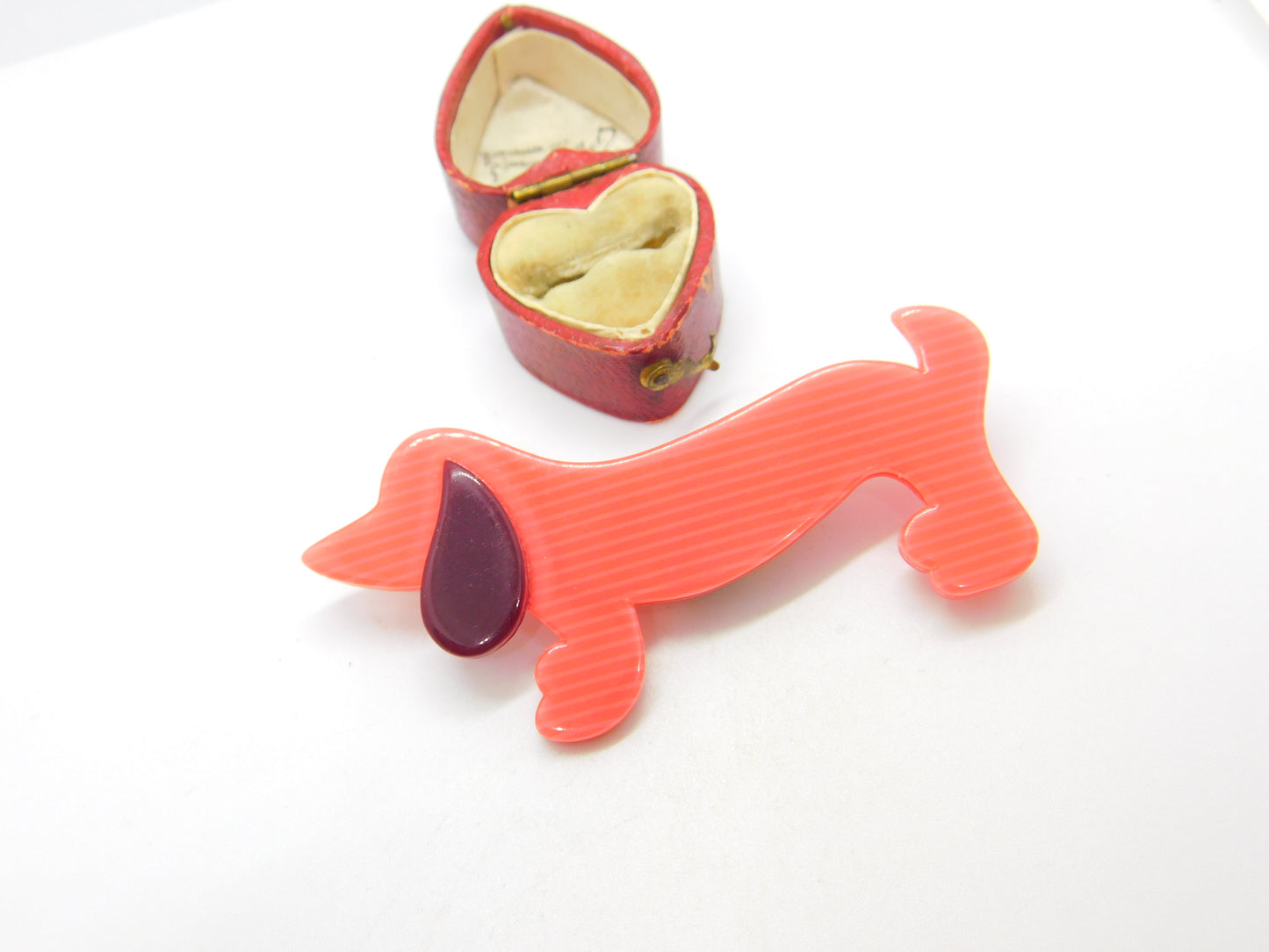 Lea Stein Paris Marked Sausage Dog Brooch Pin Vintage c1960