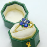9ct Yellow Gold, Sapphire, Emerald & Diamond Floral Cluster Ring Vintage c1990