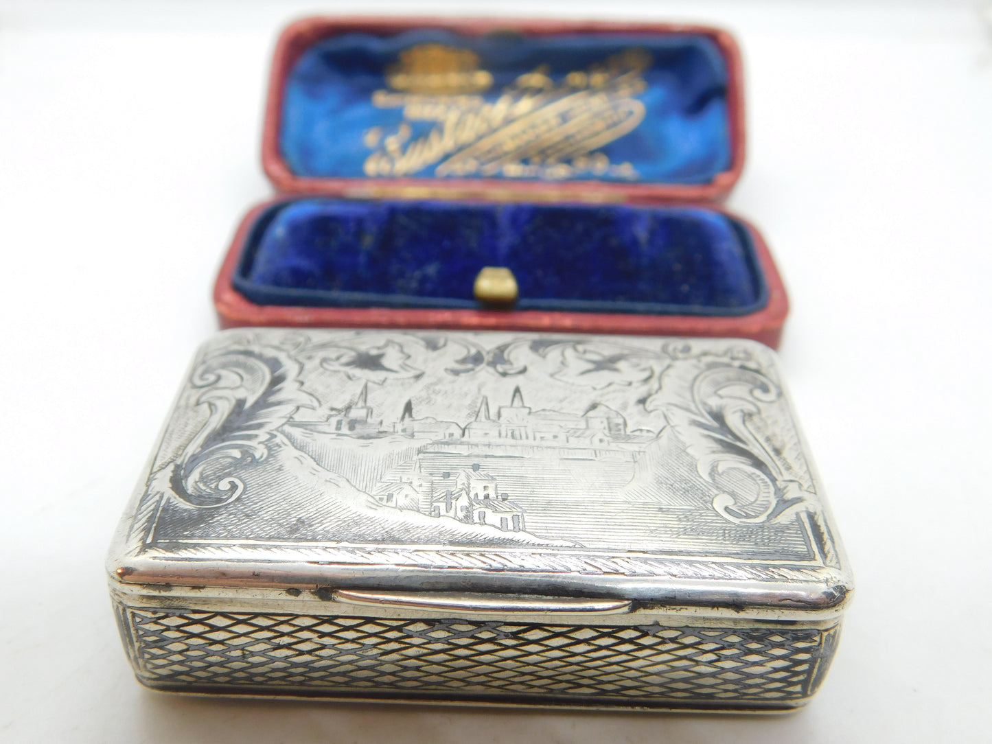 Victorian Russian 84 .875 Silver & Niello Enamel Snuff Box City Scene Moscow