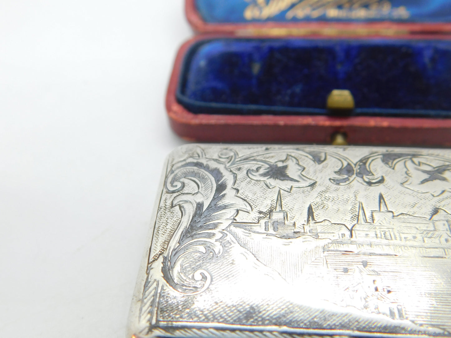 Victorian Russian 84 .875 Silver & Niello Enamel Snuff Box City Scene Moscow