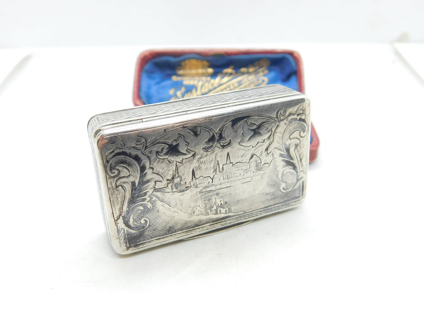 Victorian Russian 84 .875 Silver & Niello Enamel Snuff Box City Scene Moscow