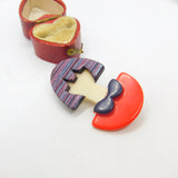 Lea Stein Paris Marked Ladies Face Brooch Pin Vintage c1960
