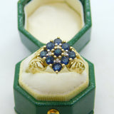 9ct Yellow Gold, Sapphire & Diamond Set Cluster Ring Vintage 2000 Birmingham