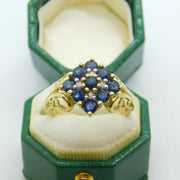 9ct Yellow Gold, Sapphire & Diamond Set Cluster Ring Vintage 2000 Birmingham