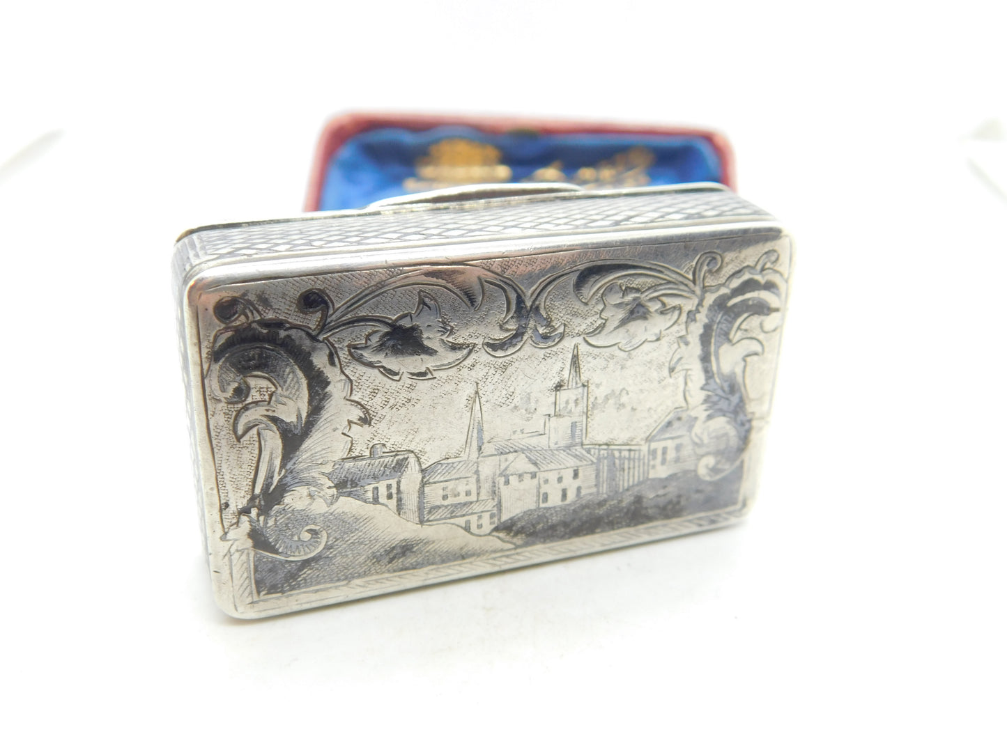 Victorian Russian 84 .875 Silver & Niello Enamel Snuff Box City Scene Moscow