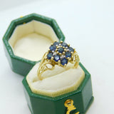 9ct Yellow Gold, Sapphire & Diamond Set Cluster Ring Vintage 2000 Birmingham