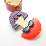 Lea Stein Paris Marked Ladies Face Brooch Pin Vintage c1960