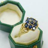 9ct Yellow Gold, Sapphire & Diamond Set Cluster Ring Vintage 2000 Birmingham