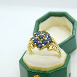 9ct Yellow Gold, Sapphire & Diamond Set Cluster Ring Vintage 2000 Birmingham