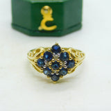 9ct Yellow Gold, Sapphire & Diamond Set Cluster Ring Vintage 2000 Birmingham