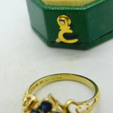 9ct Yellow Gold, Sapphire & Diamond Set Cluster Ring Vintage 2000 Birmingham