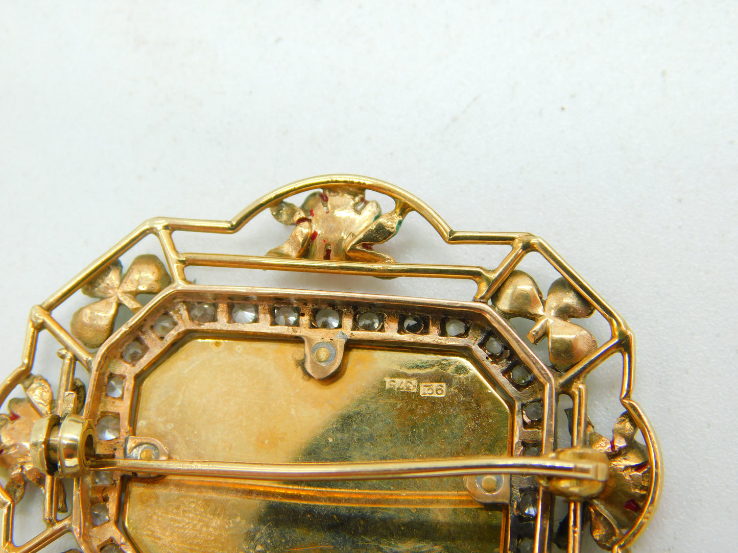 Edwardian Boxed 9ct Gold Enamel & Sapphire Mayoress of Gloucester Brooch Antique