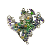 Sterling Silver, Plique-à-jour Enamel, Opal Art Nouveau Style Brooch Vintage