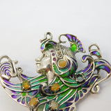 Sterling Silver, Plique-à-jour Enamel, Opal Art Nouveau Style Brooch Vintage