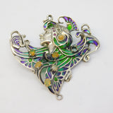 Sterling Silver, Plique-à-jour Enamel, Opal Art Nouveau Style Brooch Vintage