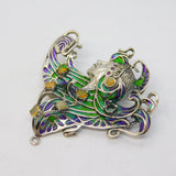 Sterling Silver, Plique-à-jour Enamel, Opal Art Nouveau Style Brooch Vintage