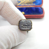 Early Victorian Bronze Metal & Carved Glass Running Hound Intaglio Fob Seal