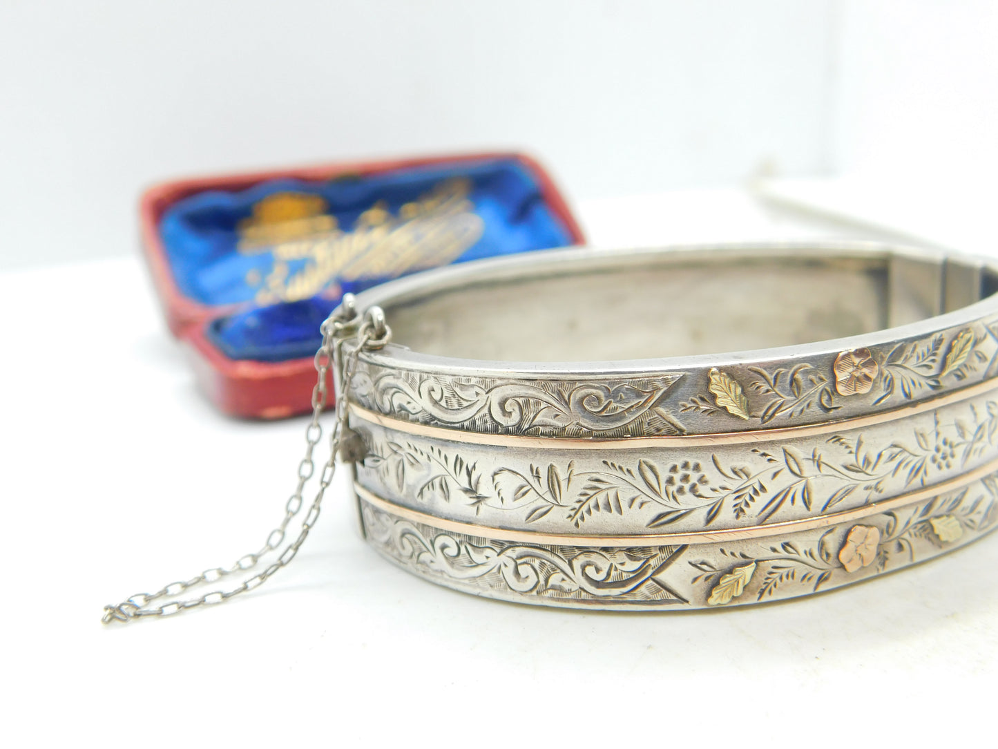 Aesthetic Movement Victorian Sterling Silver & 9ct Gold Bangle Antique c1880