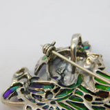 Sterling Silver, Plique-à-jour Enamel, Opal Art Nouveau Style Brooch Vintage