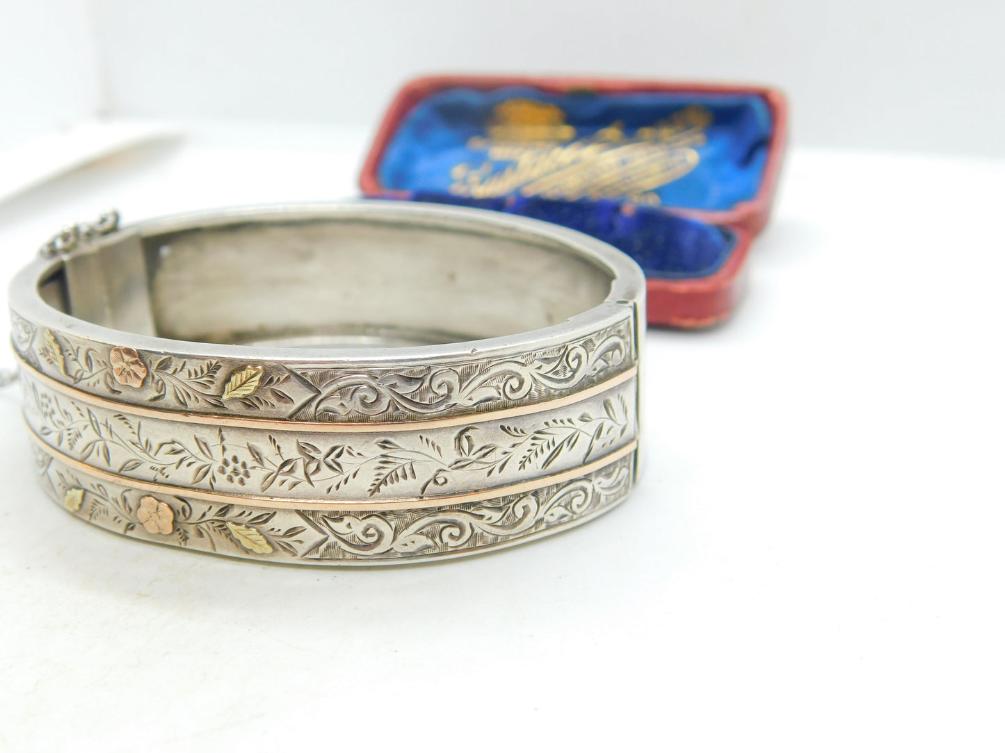 Aesthetic Movement Victorian Sterling Silver & 9ct Gold Bangle Antique c1880