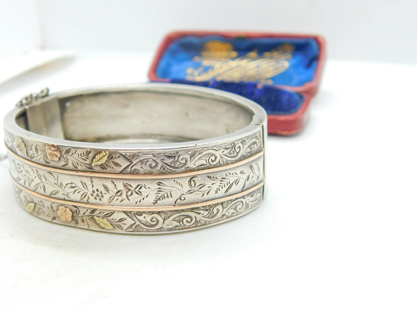 Aesthetic Movement Victorian Sterling Silver & 9ct Gold Bangle Antique c1880