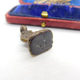 Early Victorian Bronze Metal & Carved Glass Running Hound Intaglio Fob Seal