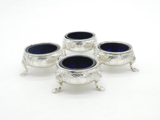 Early Georgian Set of Sterling Silver Glass Lined Salt Cellars 1739 London Antique John Jacob