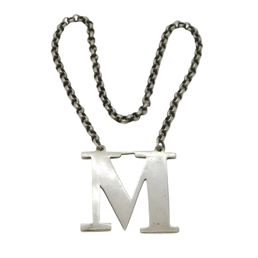 Victorian Sterling Silver 'M' Madeira Decanter Label Antique 1844 Birmingham