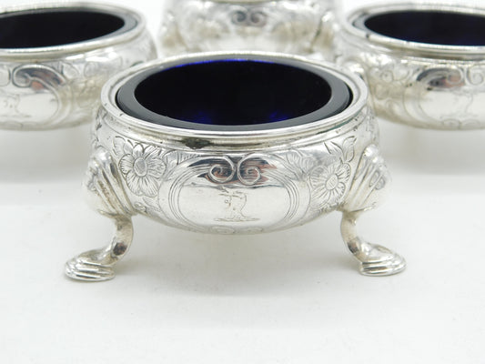 Early Georgian Set of Sterling Silver Glass Lined Salt Cellars 1739 London Antique John Jacob