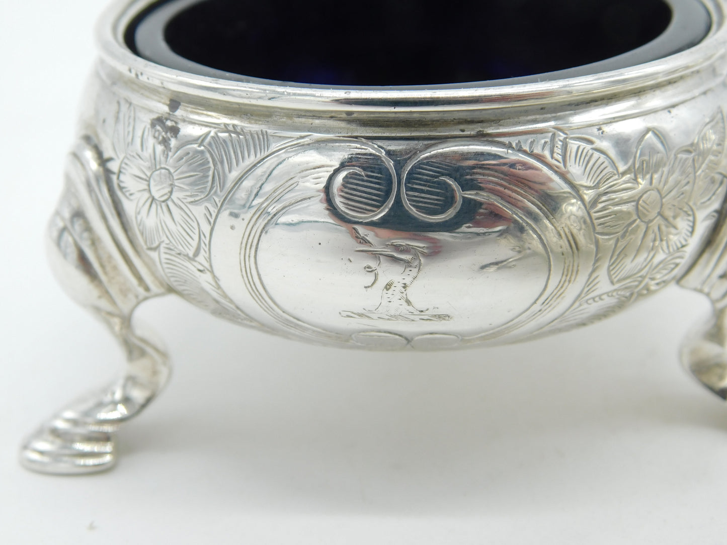 Early Georgian Set of Sterling Silver Glass Lined Salt Cellars 1739 London Antique John Jacob