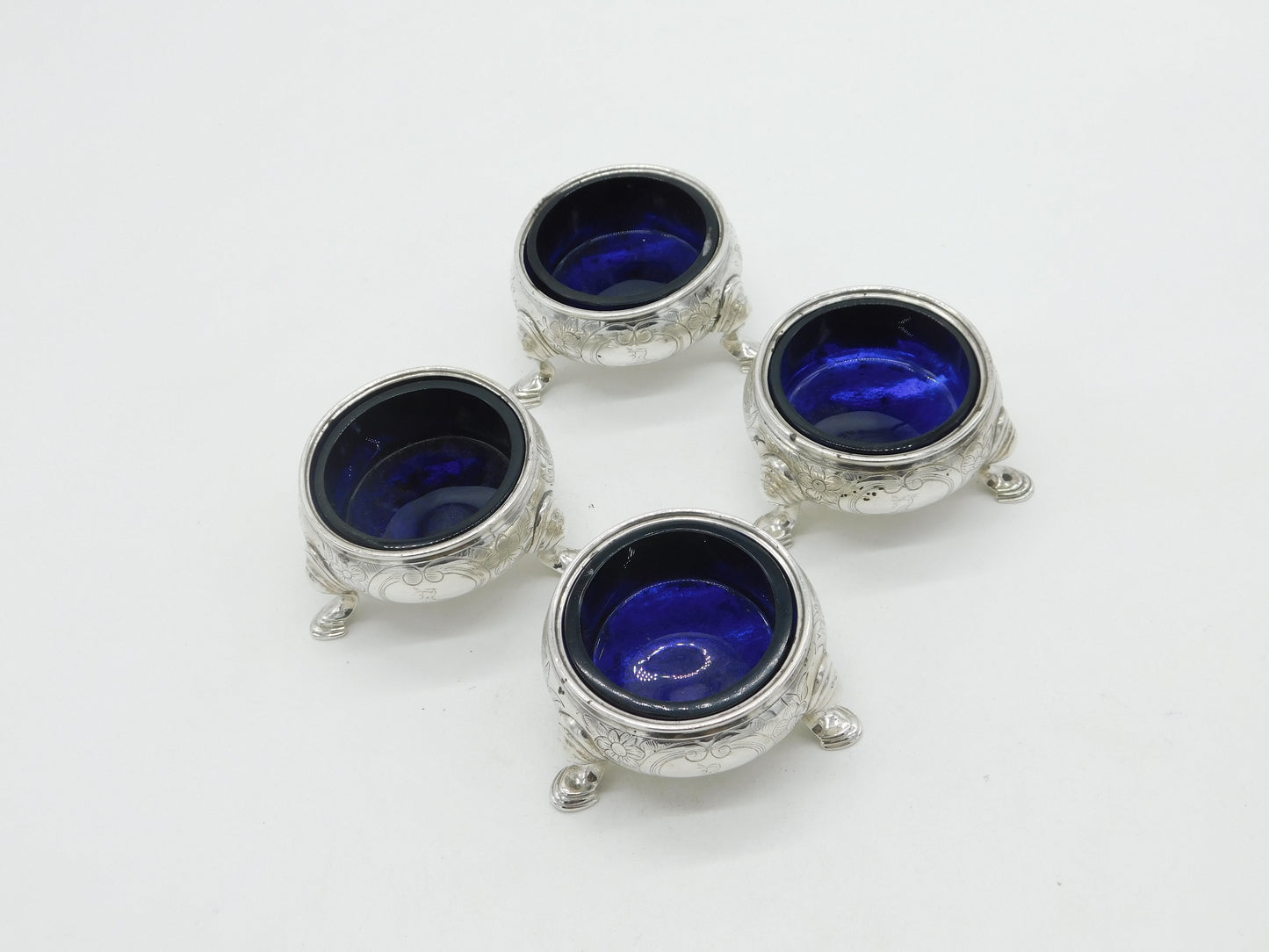 Early Georgian Set of Sterling Silver Glass Lined Salt Cellars 1739 London Antique John Jacob