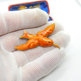 Scandinavian Sterling Silver Orange Enamel Hummingbird Brooch Antique c1920