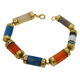 Victorian Scottish Gold Plated & Mixed Agate Cartridge Bracelet Antique c1860