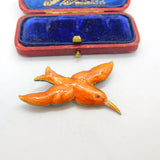 Scandinavian Sterling Silver Orange Enamel Hummingbird Brooch Antique c1920