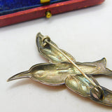 Scandinavian Sterling Silver Orange Enamel Hummingbird Brooch Antique c1920