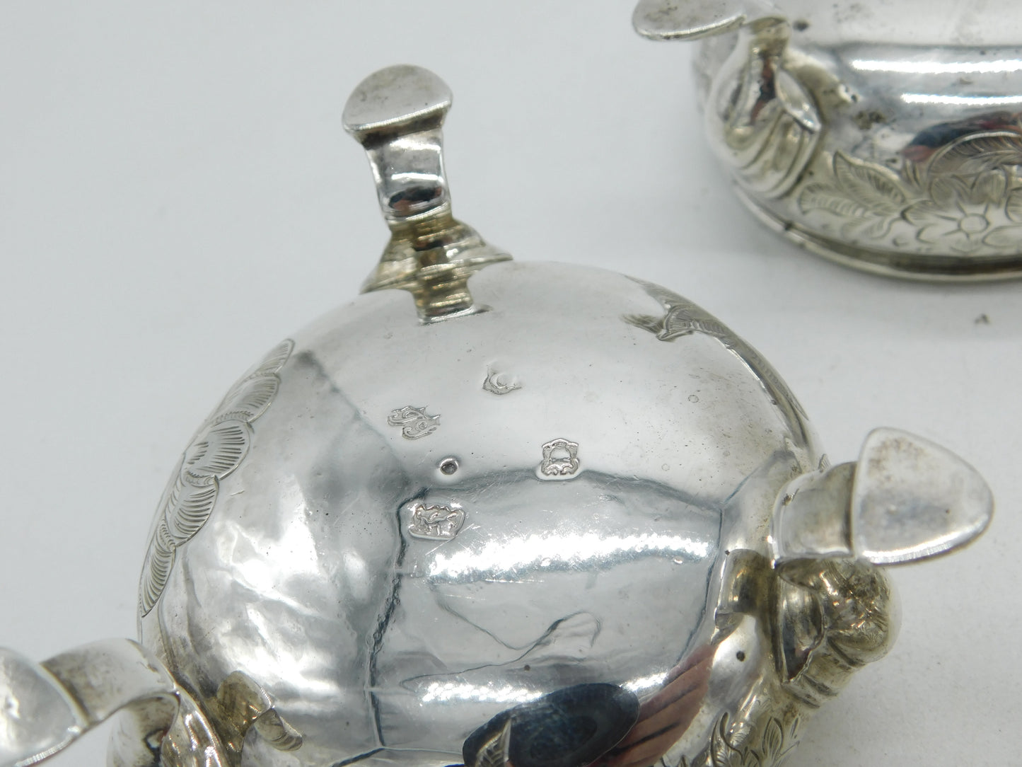 Early Georgian Set of Sterling Silver Glass Lined Salt Cellars 1739 London Antique John Jacob