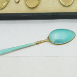 Boxed Set of Twelve Sterling Silver Colourful Enamel Teaspoons Antique 1931 Birmingham