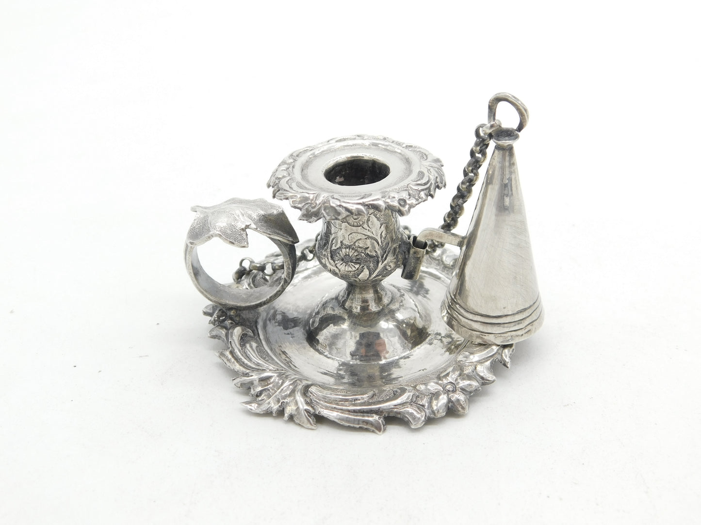 Victorian Sterling Silver Art Nouveau Leaf Pattern Chamberstick c1880 Antique