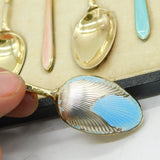 Boxed Set of Twelve Sterling Silver Colourful Enamel Teaspoons Antique 1931 Birmingham