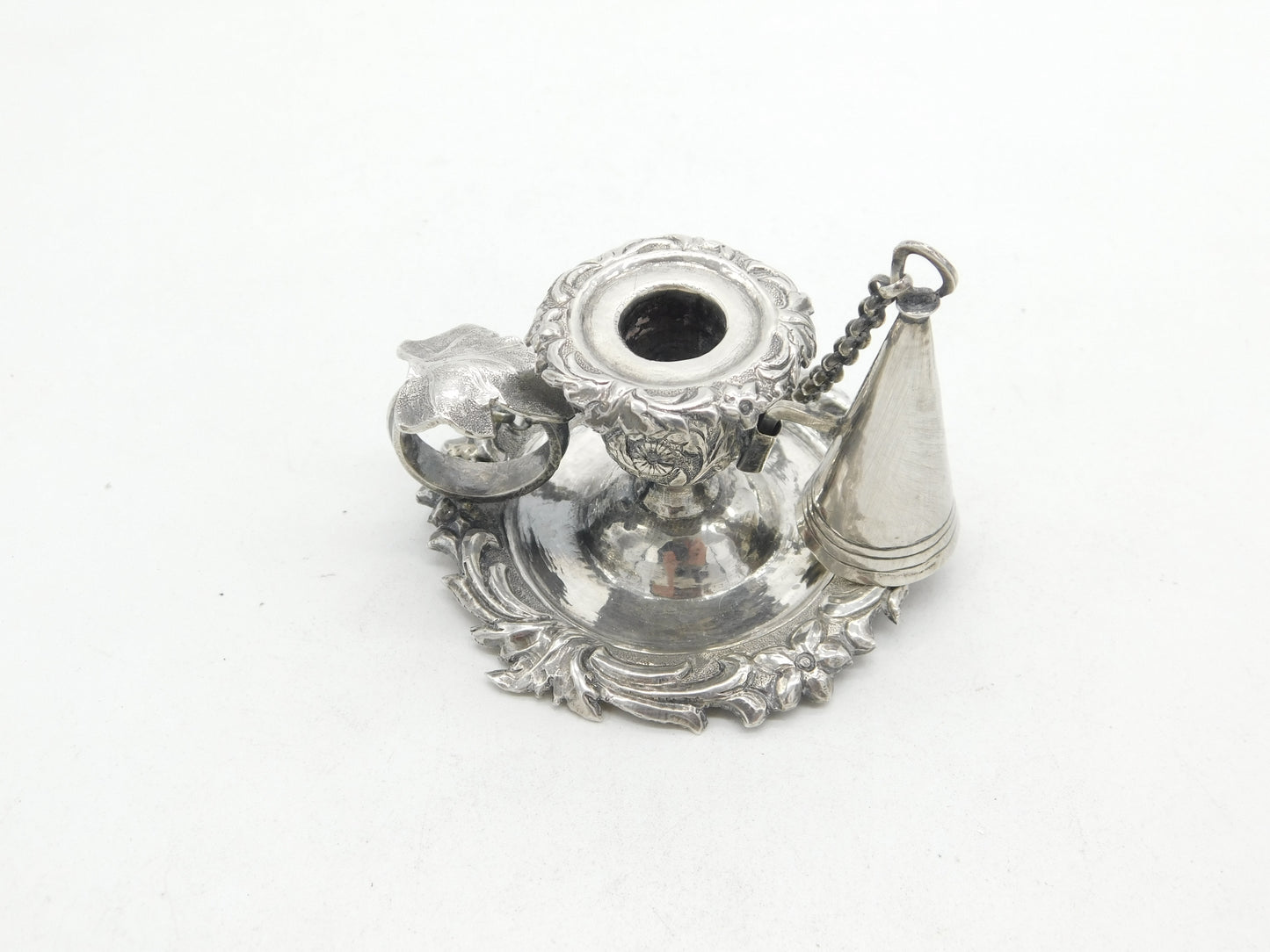 Victorian Sterling Silver Art Nouveau Leaf Pattern Chamberstick c1880 Antique