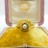 18ct Yellow Gold & Pearl Set Band Ring Antique c1930 Art Deco Size O UK