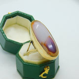 George III 9ct Yellow Gold Cabochon Banded Agate Statement Ring Antique c1820