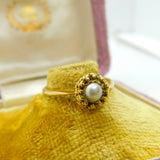 18ct Yellow Gold & Pearl Set Band Ring Antique c1930 Art Deco Size O UK