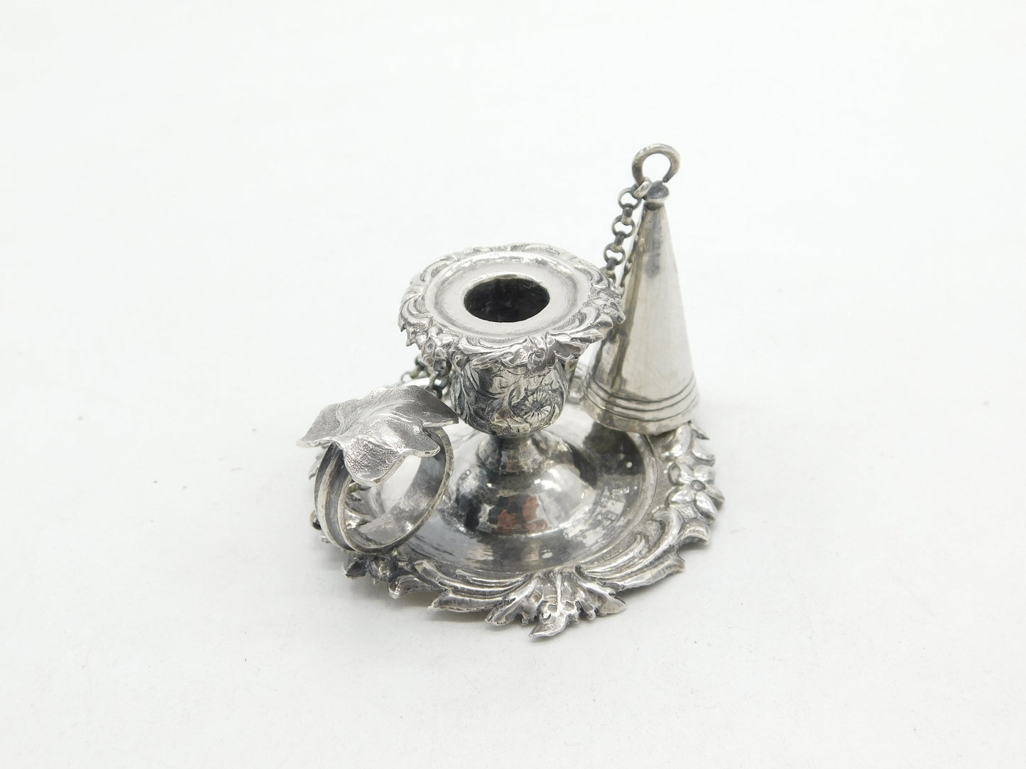 Victorian Sterling Silver Art Nouveau Leaf Pattern Chamberstick c1880 Antique