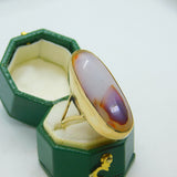 George III 9ct Yellow Gold Cabochon Banded Agate Statement Ring Antique c1820