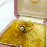 18ct Yellow Gold & Pearl Set Band Ring Antique c1930 Art Deco Size O UK