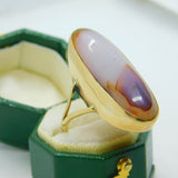 George III 9ct Yellow Gold Cabochon Banded Agate Statement Ring Antique c1820