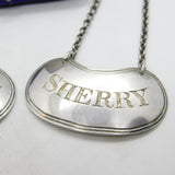 Pair Georgian Sterling Silver Bright Cut Decanter Labels Madeira & Sherry 1825